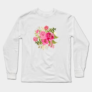 Bright rose pink floral meadow floral Long Sleeve T-Shirt